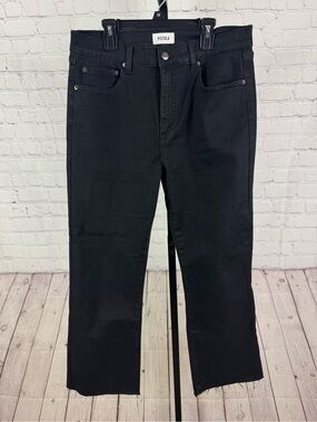 Pistola Black Raw Hem Straight Leg High Rise Jeans Ankle Length Denim Size 31